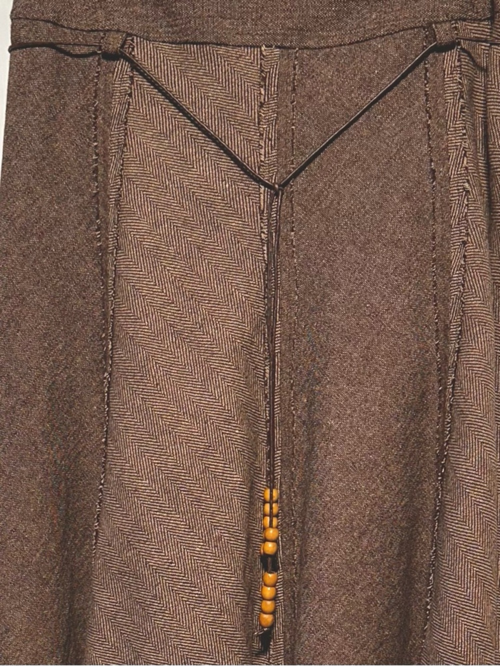 SUZY SHIER | Brown Herringbone Asymmetrical Boho Midi Skirt Artsy Festival - Picture 3 of 8
